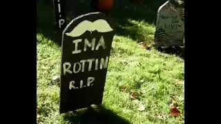 some tombstones on the great pumpkin trail