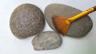 How to Paint Stone Acrylic Painting / Bob Ross Style Rock Painting/Mountain Lake Landscape Painting