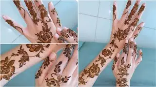 نقش حناء ورود الجوري على اليد خفيف وناعم ||   simple henna Mehendi Rose for Back  hand tutorial