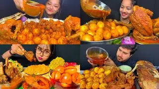 ASMR; EATING SPICY*EGG CURRY,MUTTON/CHICKEN CURRY,EGG RICE,RICE EATING CHALLENGE MUKBANG 2X