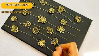1059-A New Creative Technique! Textured Cherry Blossoms on Black Canvas