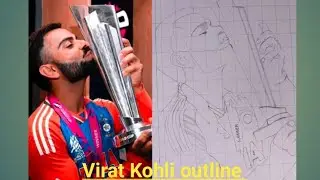How to draw Virat Kohli drawing outline tutorial for beginners with grid method 👑king Kohli