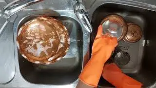 Washing copper dishes:#washing#sink #asmr