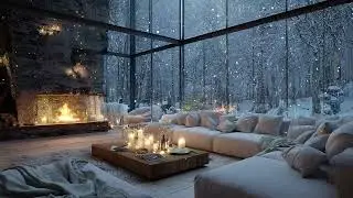 🔥🎼Soft Piano Winter Lounge | Snowy Night Silence & Fire Comfort