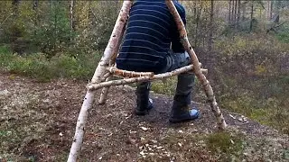 How to Make BUSHCRAFT TRIPOD CHAIR from Tree Logs | Primitive SURVIVAL SKILLS