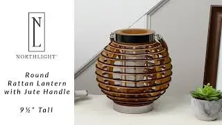 Round Rattan Glass Candle Lantern with Jute Handle - 9.5
