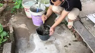 Cement project makes a simple potted plant and mini landscape - Nyk Creation