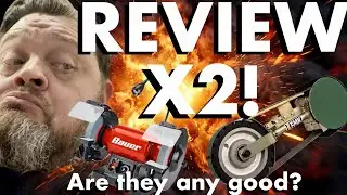 8 inch Bench Grinder & Belt Grinder Attachment review! REVIEW X2!  #kfmk #bauer #review #beltsander 