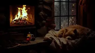 Cozy Room with Dog | Rain and Thunder Sounds and Fireplace For Relaxation and Sleep Instantly