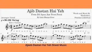 Ajib Dastan hai ye tutorial/ lesson chords /With notes /piano instrumental/Sheet music