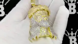 Gold 3D Jesus Face Long Hair CZ Hip Hop Iced Out Pendant | Bling Bling Jewelry