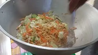Classic Fried chicken and Pansit Canton with Egg soup.