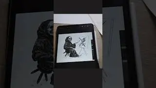 Inking - from digital to analog ☠️ #inking #darkart #drawingprocess #illustration #inkdrawing