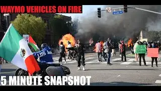 Waymo cars on fire downtown Los Angeles June 8, 2025