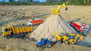 Jcb 3DX River Sand Loading TATA Truck BaratBenz Tipper Swaraj 855 Tractor | Jcb Cartoon | CSM TOYS