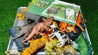 ASMR }}  5  Minutes Satisfying Unboxing Animal Toys,  Cow Giraffe Elephant Tiger Panda Rhinoceros