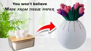 DIY Elegant Vase With Tissue Paper | Crepe Paper Tulip🌷Flower Making | Tulip Flower Making Easy.