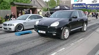 Porsche Cayenne Turbo vs BMW 330CI E46 HX40Super 1/8 mile drag race