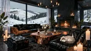 Winter Natural Materials Interior Cat Dog & Fireplace + Guitar/Piano Instrumental