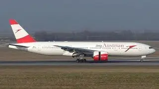 Austrian Airlines Boeing 777 landing at Vienna Airport | OE-LPD