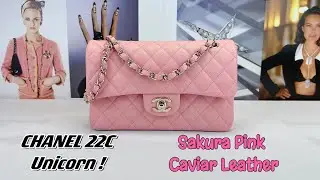Chanel 22C Unicorn ! Sakura Pink Caviar Leather Small Classic Flap with Champagne Gold Hardware