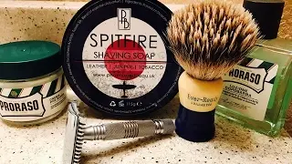 Pearl Open Comb Razor & Spitfire Shave Soap. Having a relaxing shave after a hectic week last week.