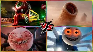 Choo choo Charles Vs School Bus Vs Cursed Thomas Vs Erosion Worm | Tiles Hop 4K EXE | Tiles Hop!