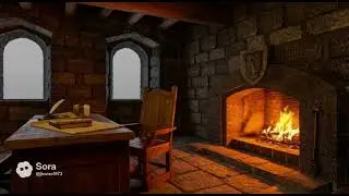 Quiet Medieval Study Room | Fireplace & Candlelight Ambience (1 Hour)