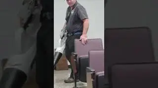 sweeping the floor with a air blower