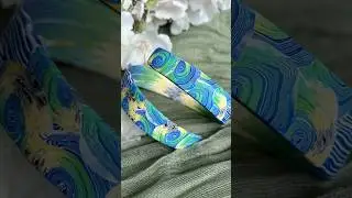 Wrapped Polymer Clay Bangle - Starry Night Cane Technique