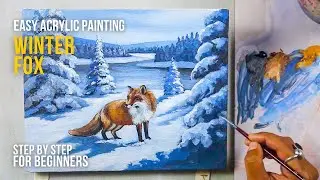 Easy Winter Fox Painting in Snow | Acrylic Animal Art for Beginners