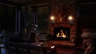 COZY CABIN AMBIENCE WITH CRAKLING FIREPLACE |GENTLE  FROGS,CRICKETS & BIRDS |FOR SLEEPING & RELAXING
