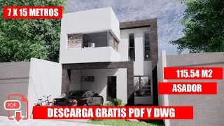 Plano de Casa de 7 X 15 con ZONA DE ASADOR / House Plans 7 X 15 / Rumah 7 X 15