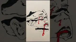 Surreal Broken Face Art | Emotional Expression Through Line & Ink Drawing #art #shorts