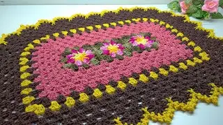 Tapete de porta Viviane com squares passo a passo em crochê