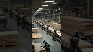FUTURE ROBOTS WORKING IN WOOD MANUFACTORY.