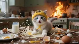 Кухонная катастрофа! Котёнок-тигрёнок гадит в микроволновке, яйцах и молоке повсюду.