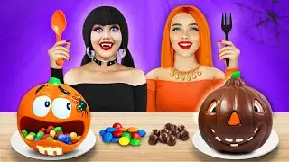 Halloween vs Chocolate Food Challenge! Eating Scary Halloween Yummies for 24 HRS by RATATA CHALLENGE