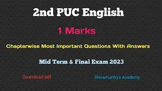 2nd PUC English 1 Marks Chapterwise imp Question & Answer#English#2ndpuc#Shivamurthysacademy