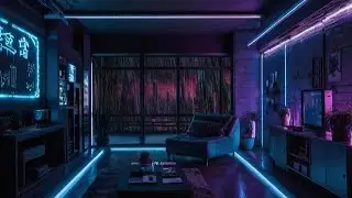 Cyberpunk Apartment Ambience | Cozy Neon Glow, Heavy Rainfall & Thunder