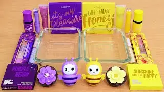 Purple vs Yellow - Mixing Makeup Eyeshadow Into Slime ASMR