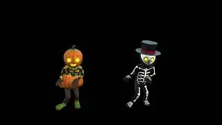 HALLOWEEN PARTY BACKGROUND - Dancing Pumpkin and  Skeletons. Halloween Loop Video