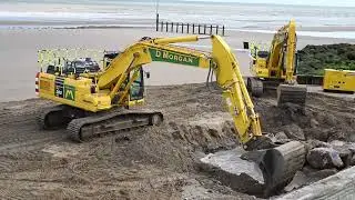 Komatsu PC360 and PC210 Working on Rhyl Beach. #komatsu  #heavyequipment