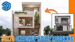 SketchUp Tutorial: 30x75 Feet House Plan with Realistic 3D Rendering