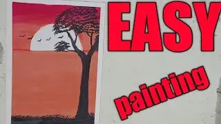 evening painting bank tree on the river