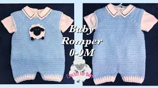 Crochet baby Rompers with lamb appliqu&eacute;- boy or girl crochet dungarees 0-9M Easy Crochet for Baby