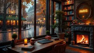 Relaxing Jazz Music, Crackling Fireplace & Snowfall for Stress Relief 🌨️ Winter Cabin Ambience