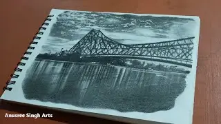 How to draw Howrah bridge. Architecture drawing. Graphite pencil drawing.