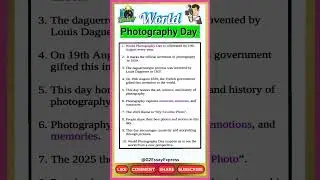 World Photography Day 2025 | 10 lines on World Photography Day | theme of world photography day 2025