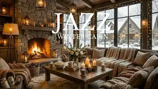 Cozy Winter Cabin & Crackling Fireplace |Relaxing Jazz for Study, Sleep & Relaxation |Snowy Ambience